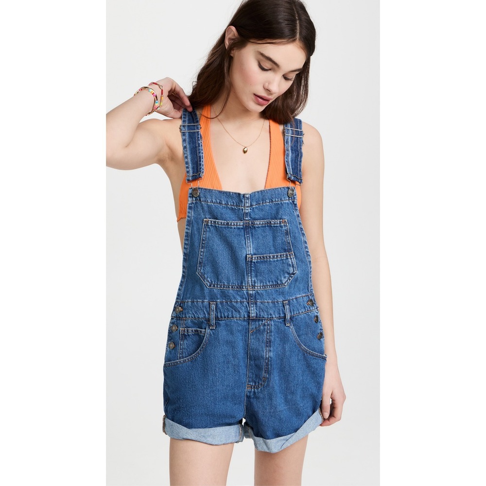 Free People We The Free Ziggy Denim Shortalls Medium Wash Blue Overalls Size S